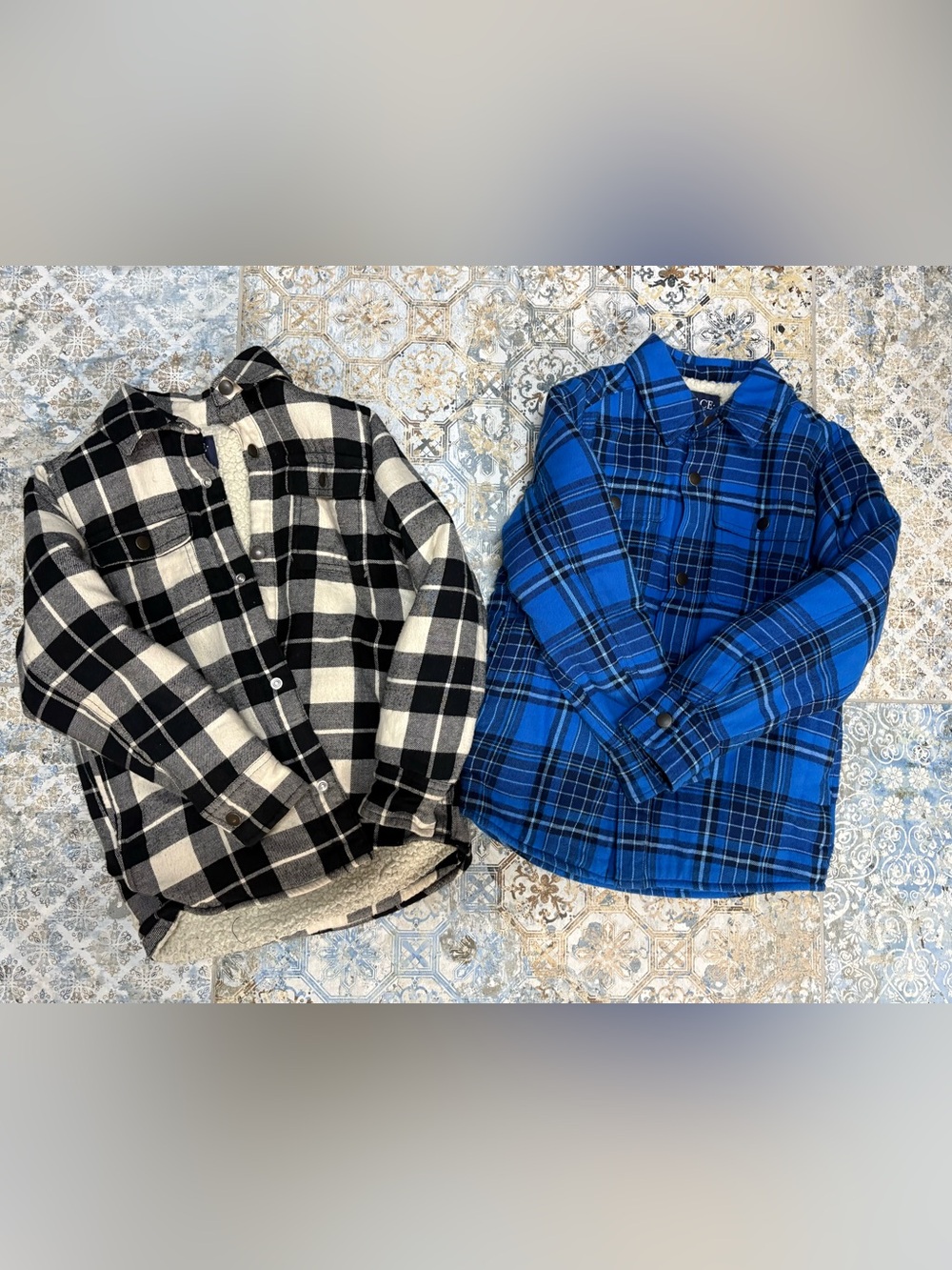 Kids Plaid Flannel Jacket - Black & White / Blue